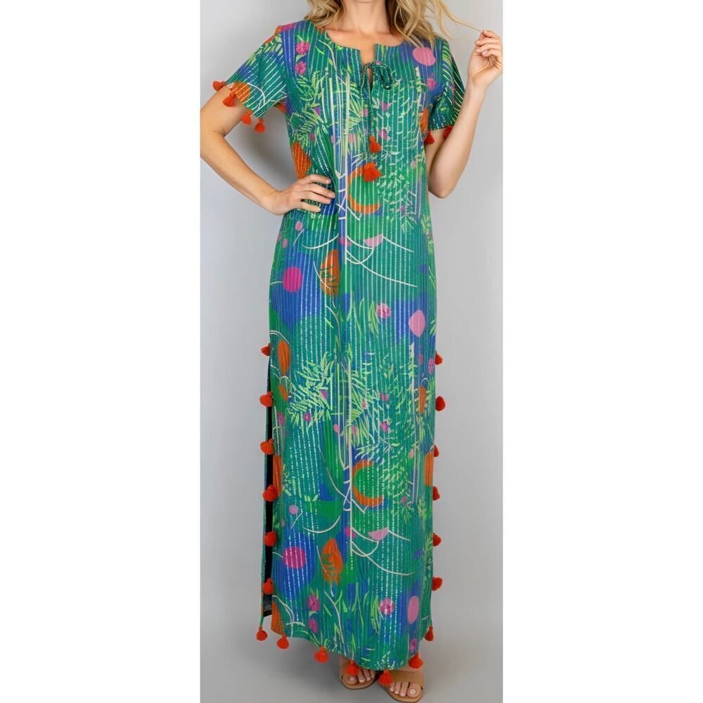 La Plage Maharani Maxi Dress - Banana Jungle - Surf Blue Sz. XS